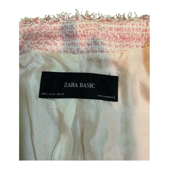 Zara Basic Women’s Size Small Long Sleeve Pink and White Tweed Short Jacket - Picture 10 of 15